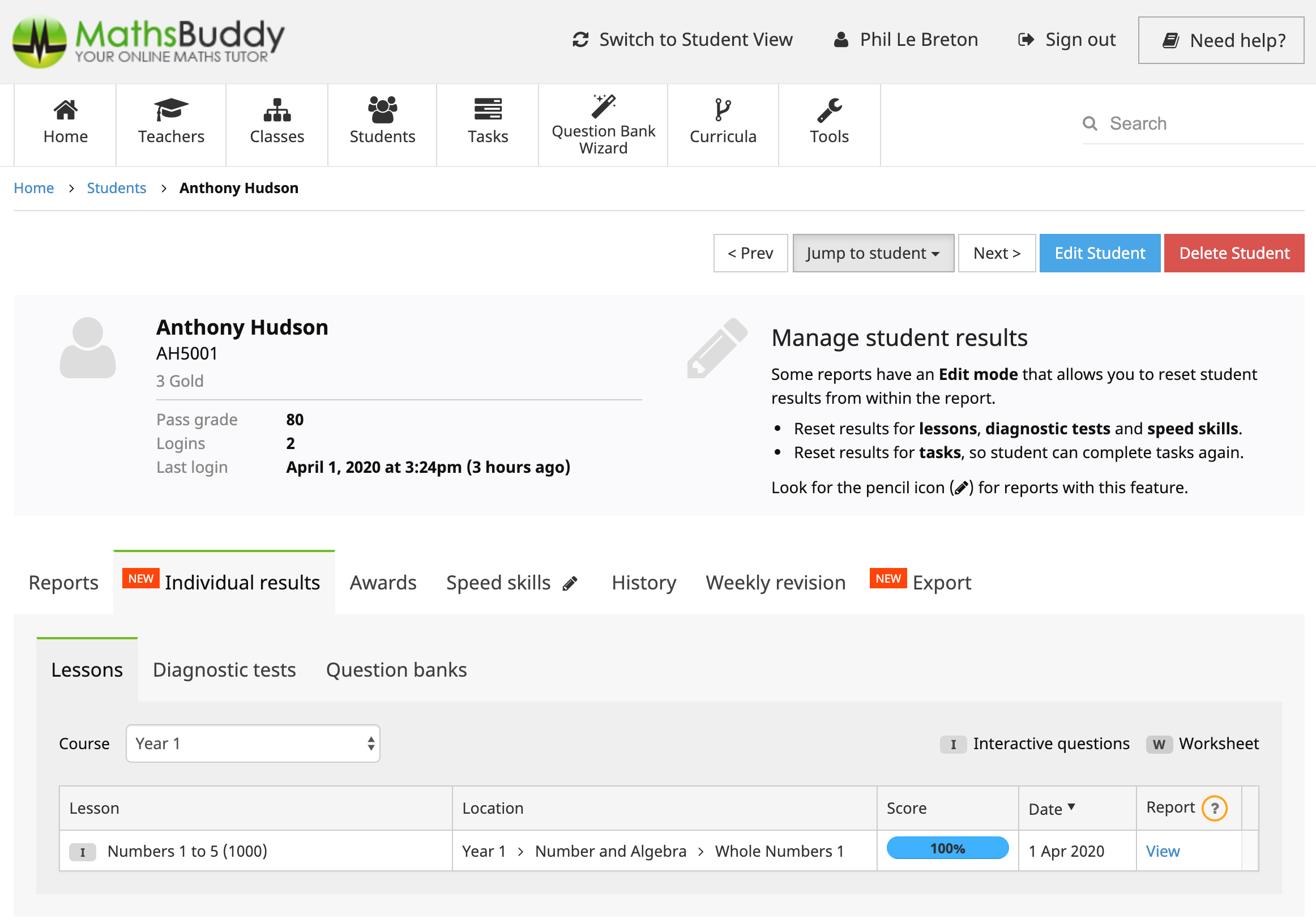 Student detailed report